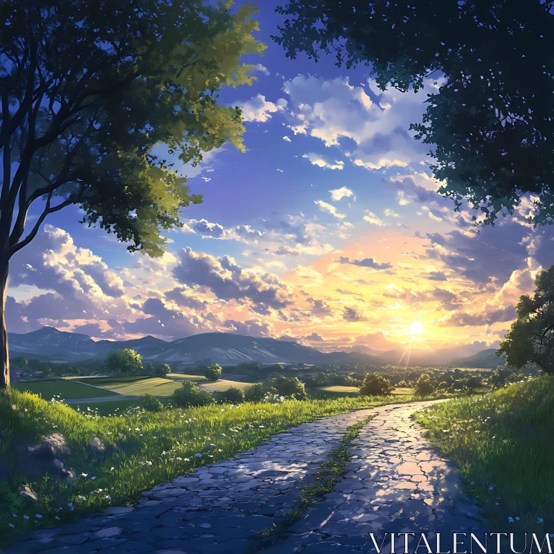 AI ART Scenic Path to Sunset