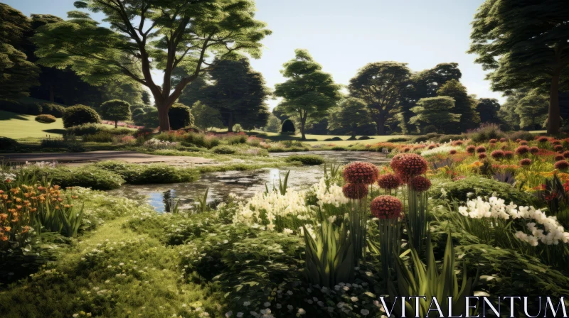 3D Rendered English Countryside Botanical Garden Scene AI Image