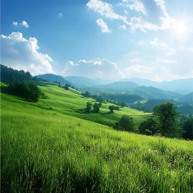 Scenic Green Field Under Blue Sky