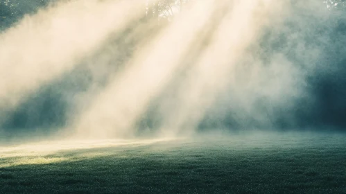 Sunlit Mist in a Tranquil Field at Dawn