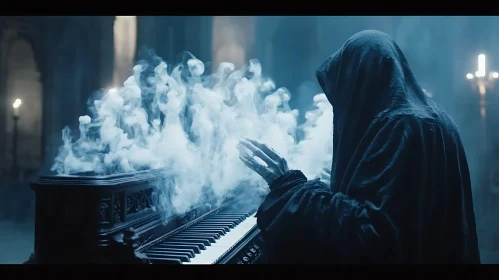 Shrouded Figure at Smoky Piano