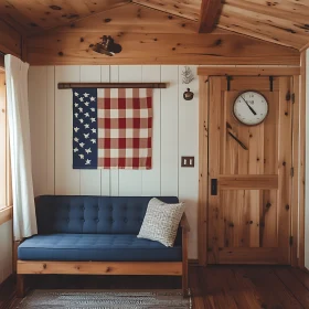 Cozy Interior with Couch and Flag