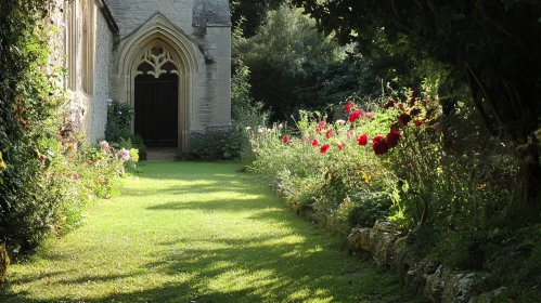 Historic Building Surrounded by Flowers
