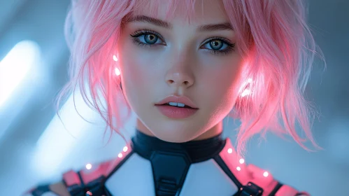 Sci-fi Cyborg with Pink Hair