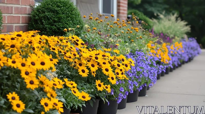 Potted Flowers on Walkway AI Image