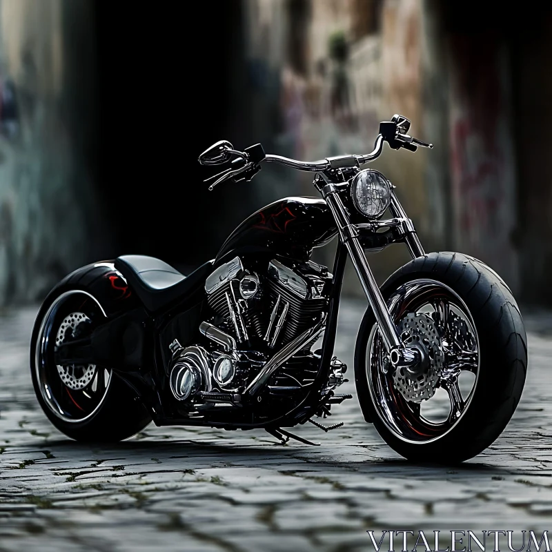 Black Motorcycle with Chrome Details AI Image