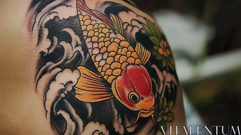 Traditional Koi Fish Back Tattoo AI Image