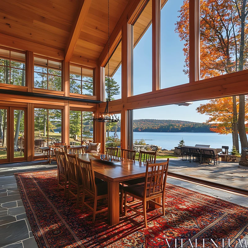 AI ART Sunlit Dining Room with Lake Scenery