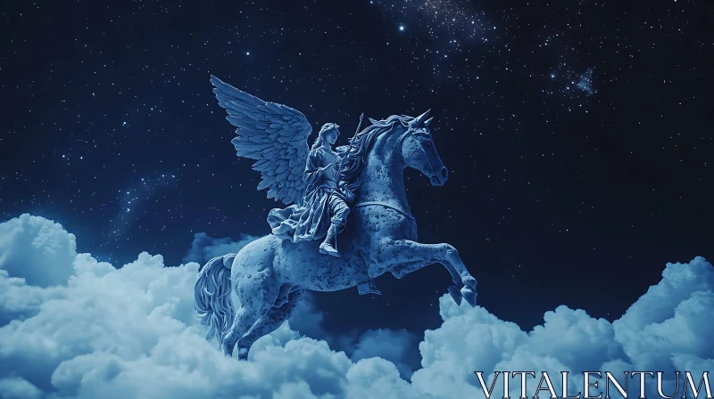 Winged Guardian Ascending Through Clouds AI Image