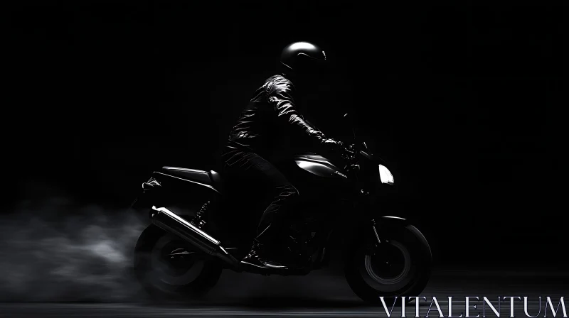 Silhouette of a Motorcyclist at Night AI Image