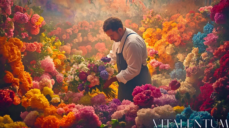 AI ART Man Arranging Bouquet in Flower Paradise