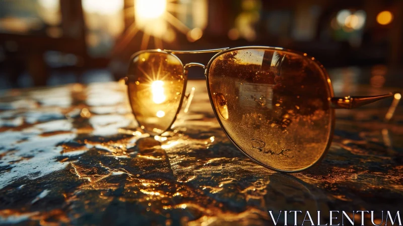 Aviator Sunglasses Reflection - Close-up Image AI Image
