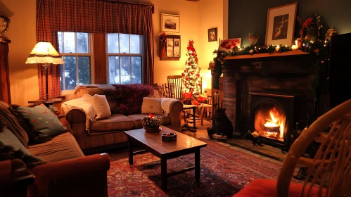 Festive Home Interior with Fireplace