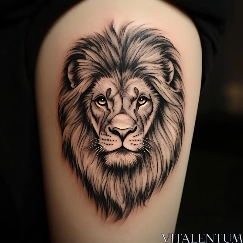 Realistic Lion Tattoo in Black and Grey Ink AI Image