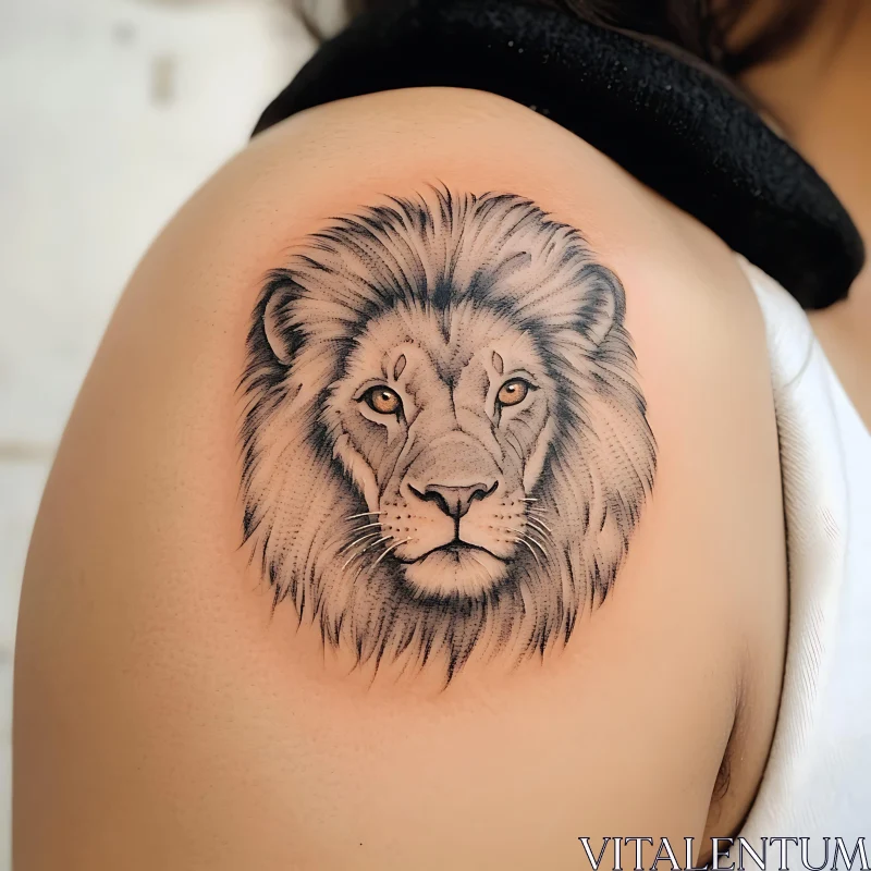 Detailed Lion Tattoo Art on Shoulder AI Image