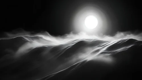 Foggy Landscape with Moon