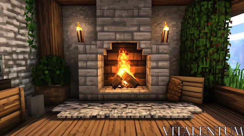 AI ART Minecraft Style Fireplace