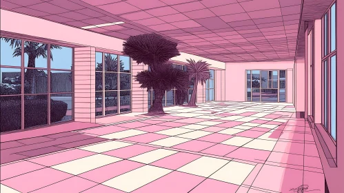 Architectural Pink Interior with Palms