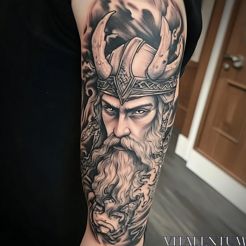 Detailed Mythical Viking Tattoo on Arm AI Image