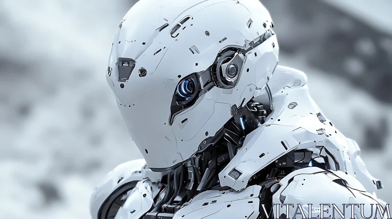 Futuristic White Humanoid Robot with Blue LED Eyes and Advanced Design AI Image