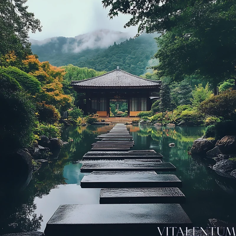 AI ART Zen Garden Temple Reflection