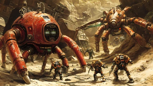 Futuristic Robot Scene in Desolate Landscape