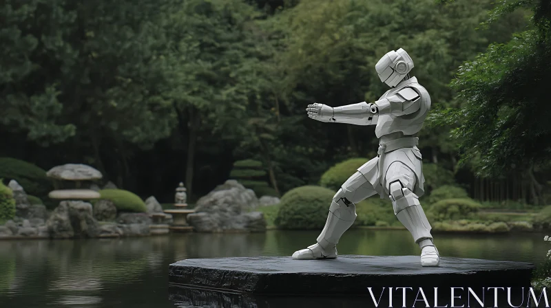 AI ART Android Practicing Martial Arts in Nature