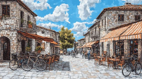 Picturesque European street with bicycles