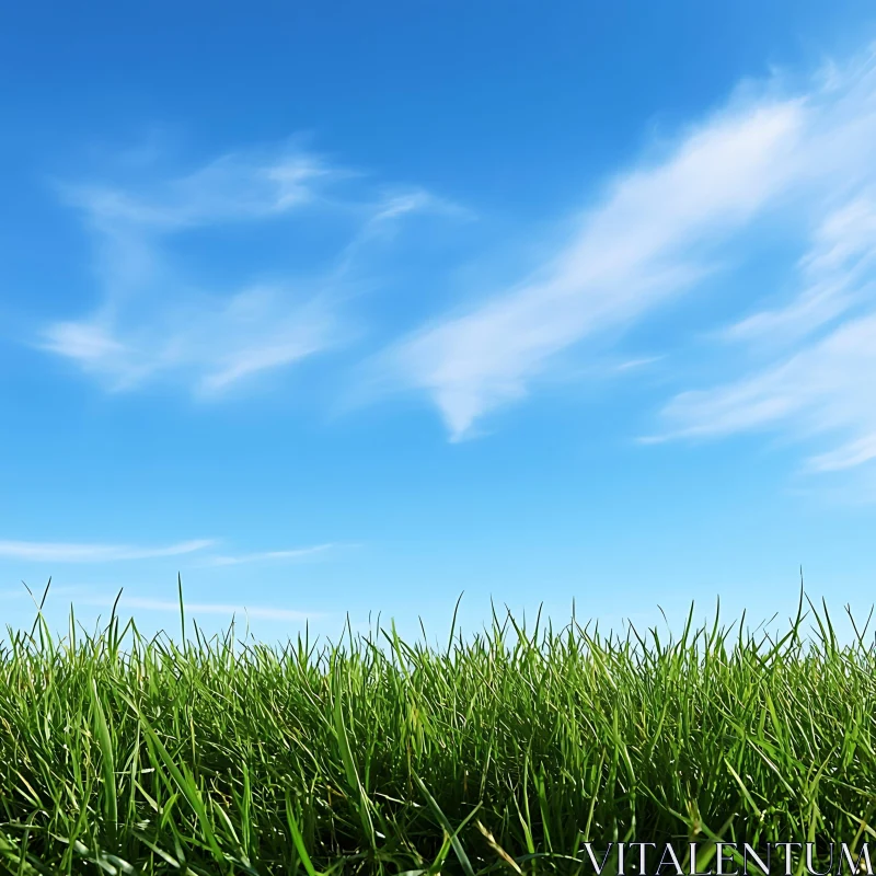 Green Field Under a Blue Sky AI Image