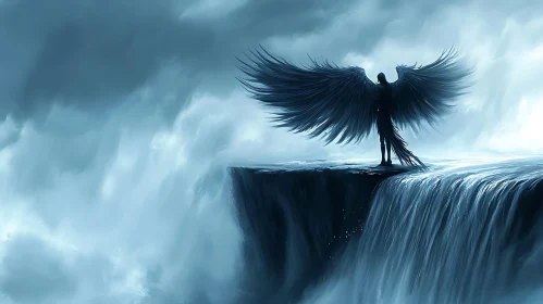 Winged Guardian at the Waterfall's Brink