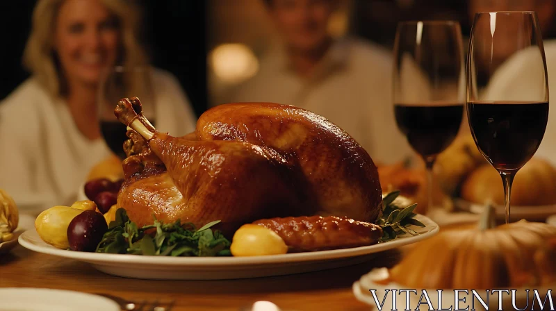 Thanksgiving Turkey Dinner with Wine AI Image