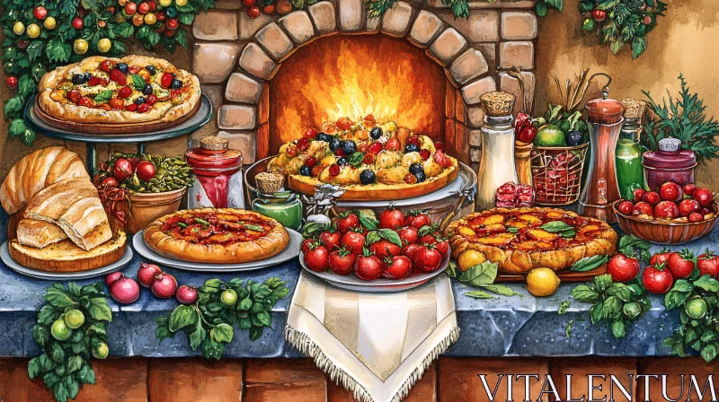 Rustic Italian Pizza Feast AI Image