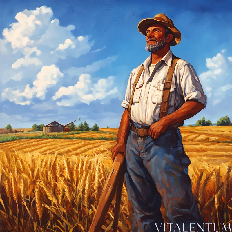 Rural Farmer in Wheat Field AI Image