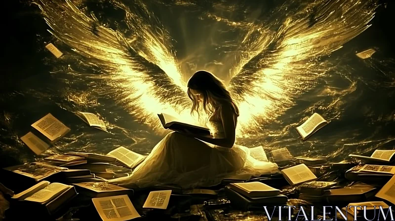 Woman with Wings Reading AI Image