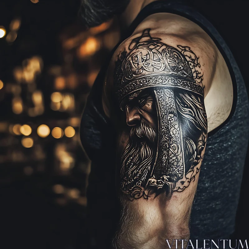 Elaborate Knight Tattoo Design in Monochrome AI Image