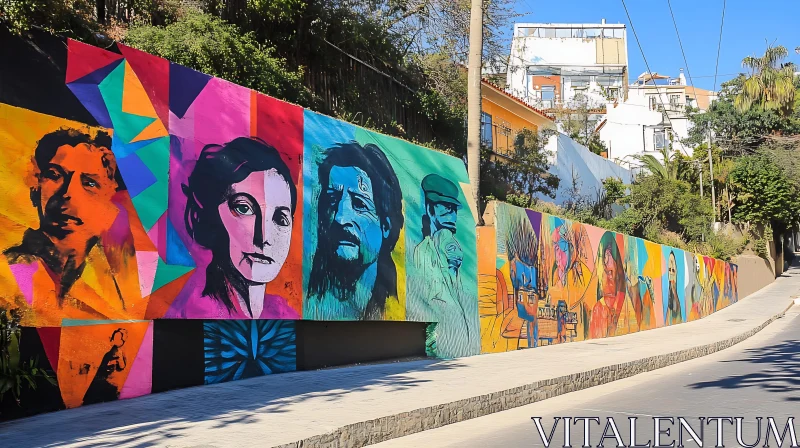 Vivid Urban Graffiti Art with Diverse Portraits AI Image