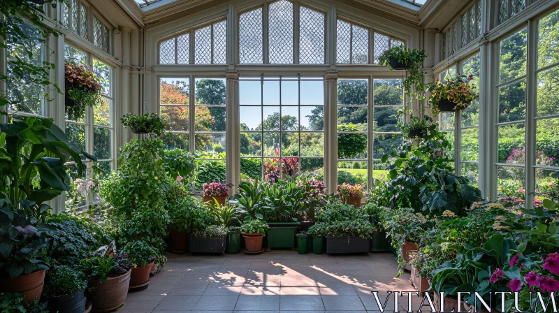 Lush Indoor Garden with Sunlight AI Image