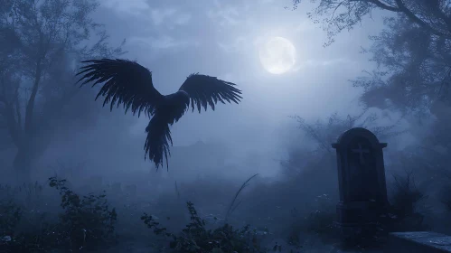 Moonlit Raven Over Grave