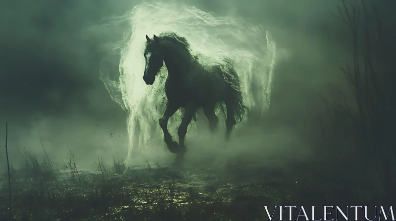 Mystical Horse Emerging from Mist AI Image