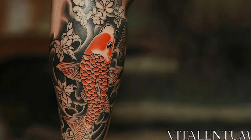 Exquisite Koi Fish Tattoo with Floral Elements AI Image