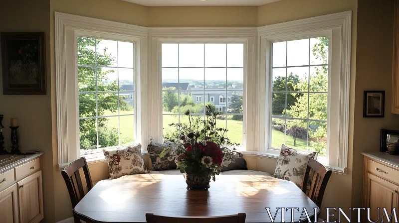 Bright Interior with Table and Flowers AI Image