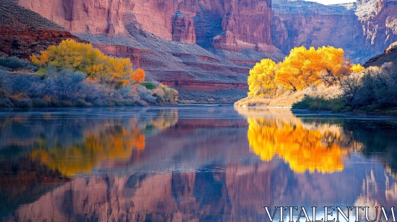 AI ART Autumn Trees Reflected in Calm River