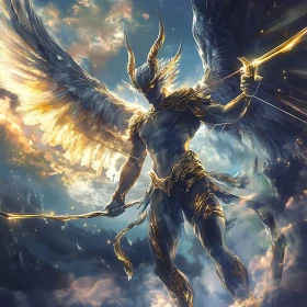 Winged Angel Warrior Descending from Heaven