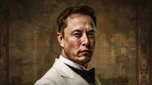 Elon Musk Portrait with Antique Map