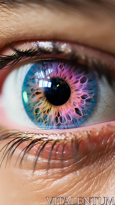 Close-Up of Colorful Eye in Light Indigo and Pink Hues AI Image