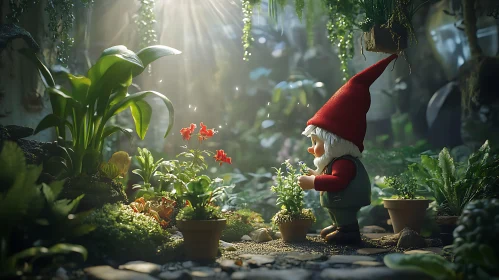 Gnome in a Sunny Garden