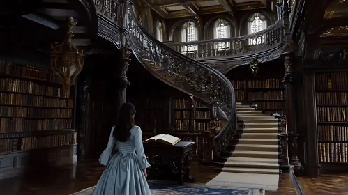 Vintage Library with a Woman Reading