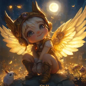 Whimsical Angelic Figure in Night Scene