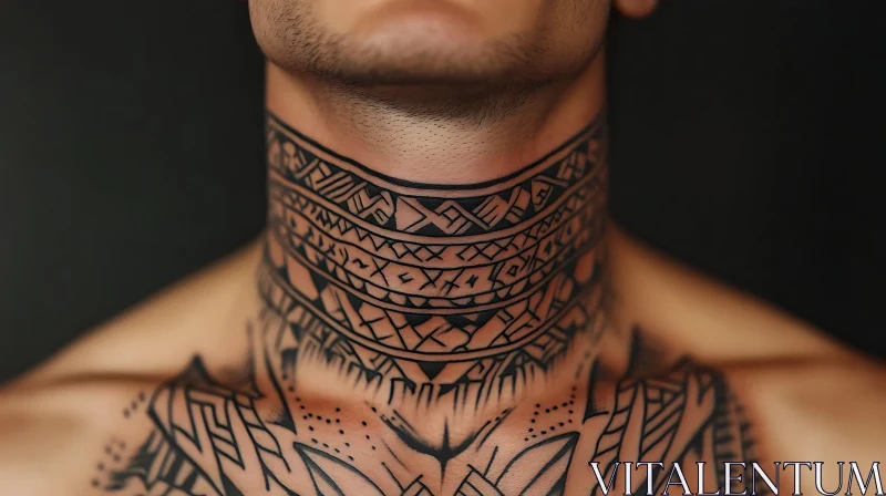 Geometric Tribal Neck Tattoo AI Image