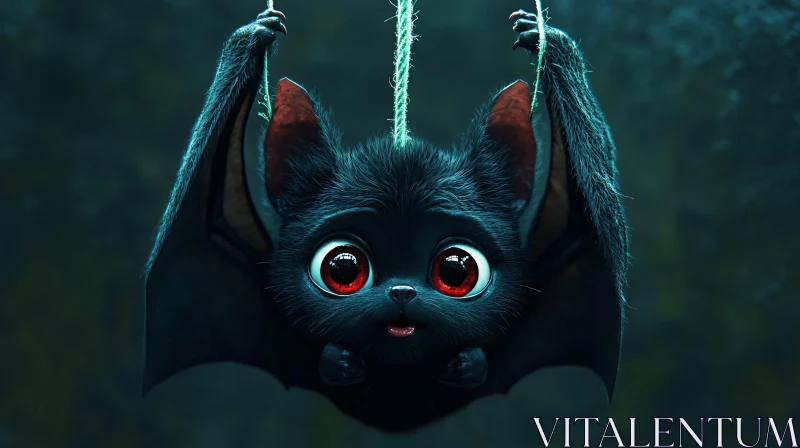 AI ART Charming Bat Illustration with Red Eyes